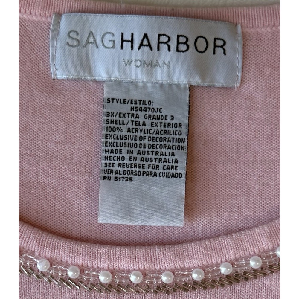 Sag Harbor Women's Sweater Top 3XL Pink Cozy‎ Soft Knit Short Sleeve Embellished - Picture 2 of 6